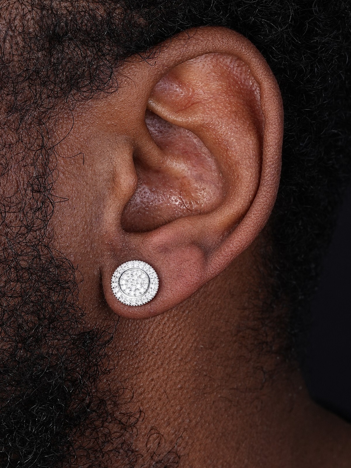 Real Solid 925 Silver Simulated Diamonds Men’s Earrings Large Studs Screw Backs