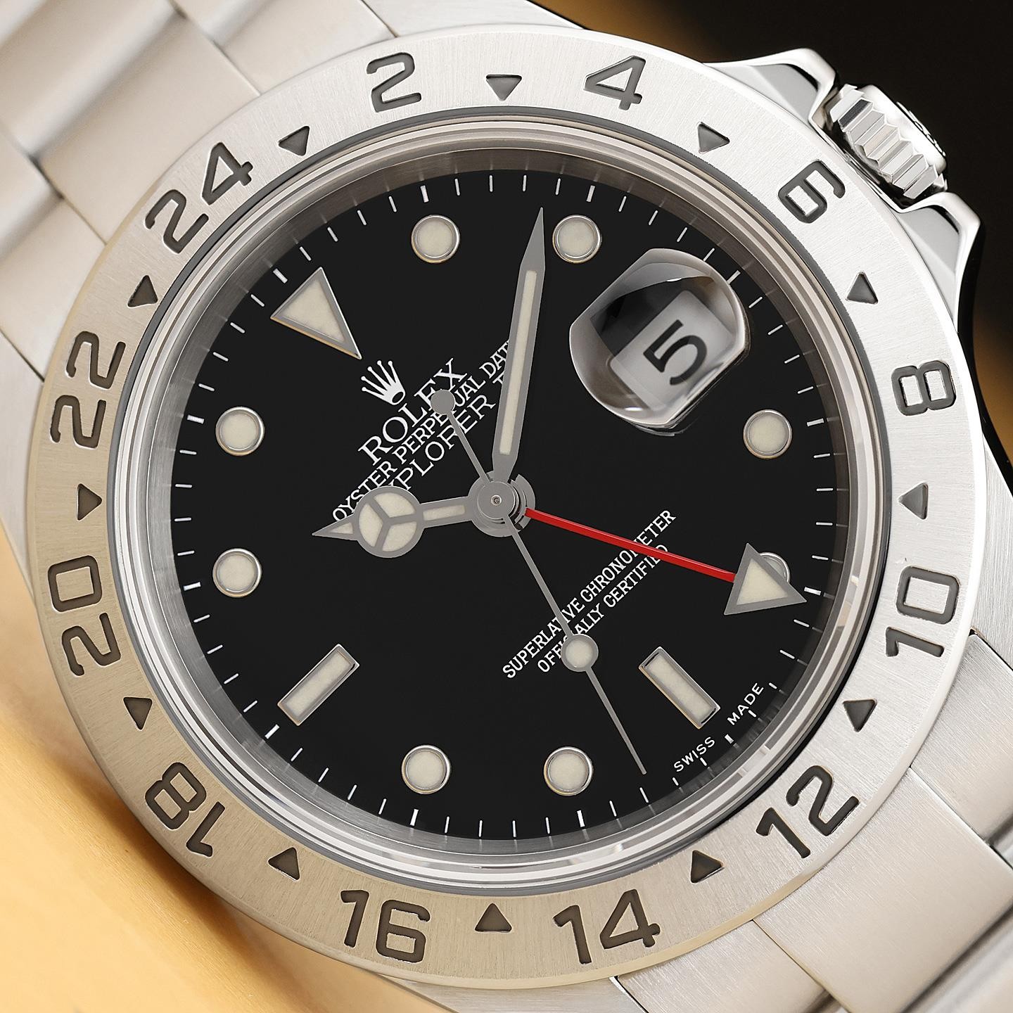 2002 ROLEX MENS EXPLORER II 16570 BLACK DIAL STEEL GMT OYSTER WATCH