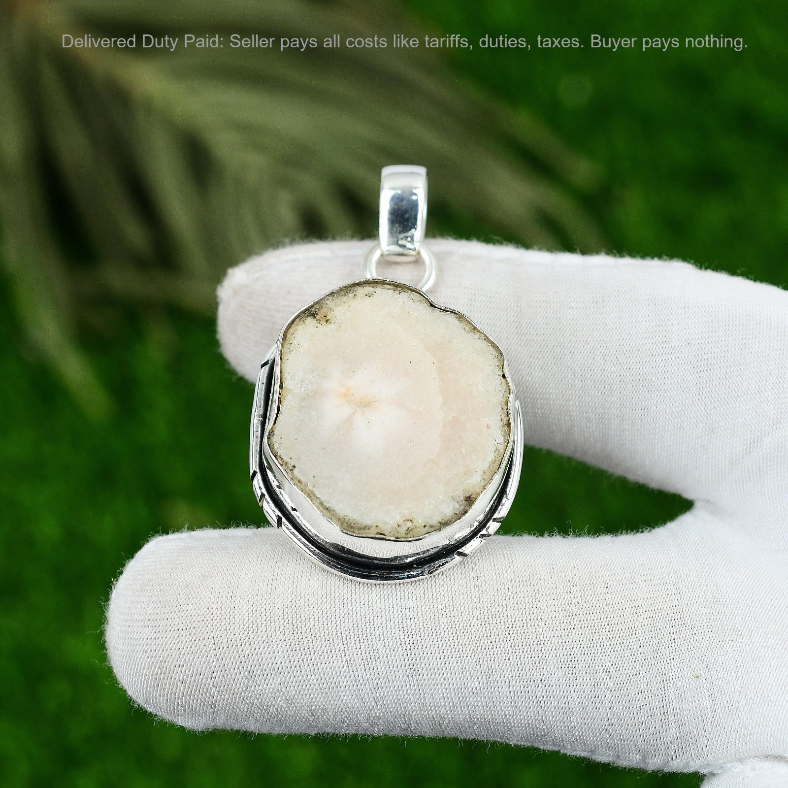 Pentagon Natural Solar Moss Opal Bezel Wedding Unique Pendant Jewelry 925 Silver