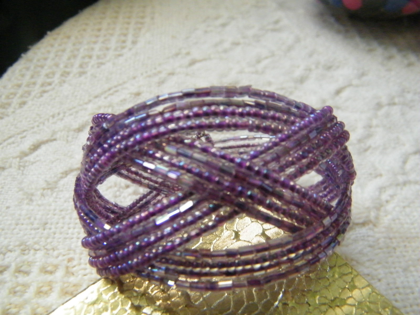 Beautiful Wrap Cuff Bracelet Lavander AB Seed Beads 1 1/2 Inch Wide CUTE