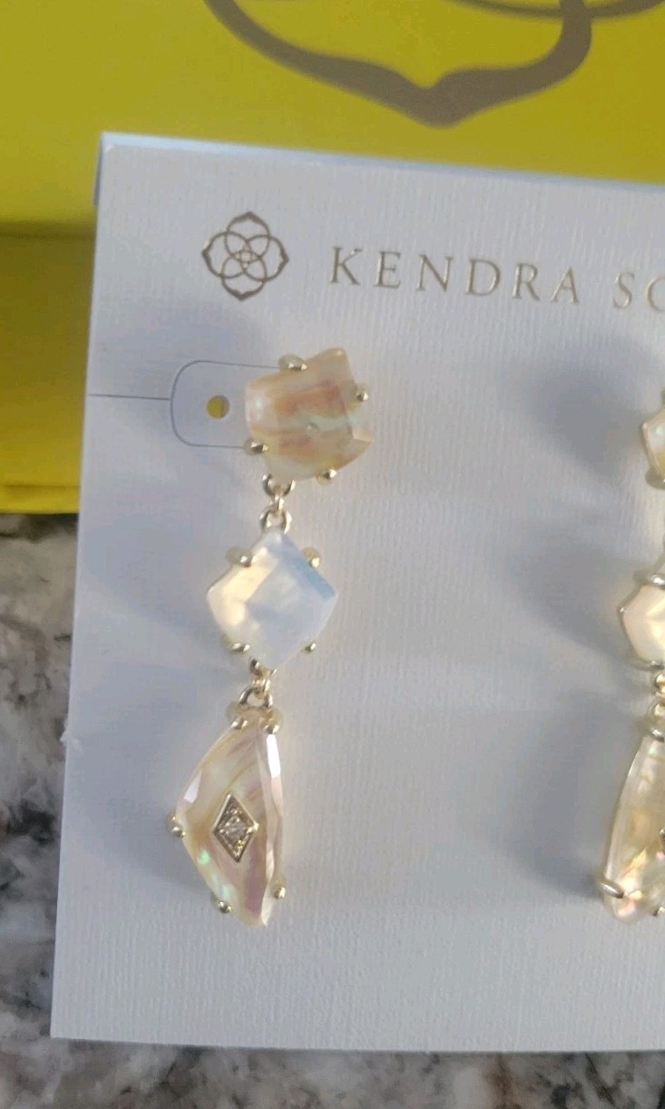 Kendra Scott Bianca Linear Earrings Gold Iridescent White Mix NWT $98 Gift BOX