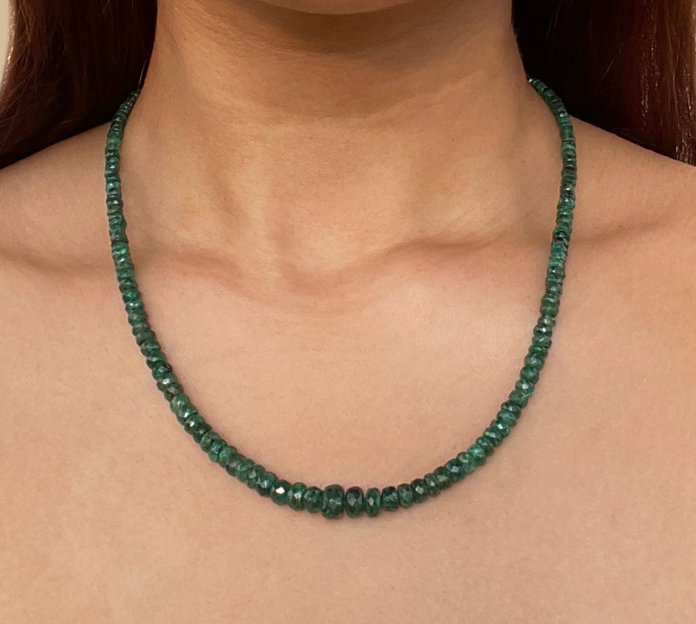 Natural Zambian Emerald Necklace 9K SOLID GOLD Clasp Faceted Emerald Beads
