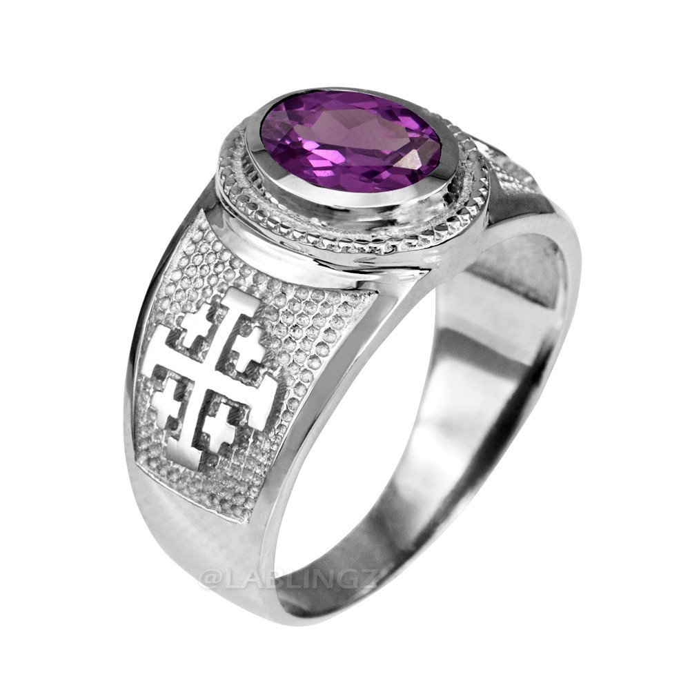 Sterling Silver Jerusalem Cross Birthstone CZ Ring