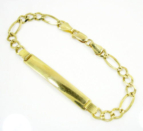4.90Grams 4.2mm 8 1/4″ Mens/Lady 10k Yellow Gold Diamond Cut Figaro ID Bracelet