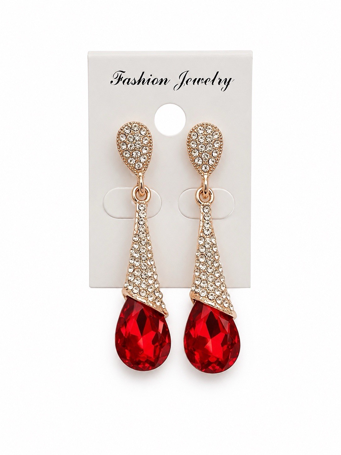 Rose Gold Red Crystal Teardrop Dangle Earrings Gift Box Included Elegant