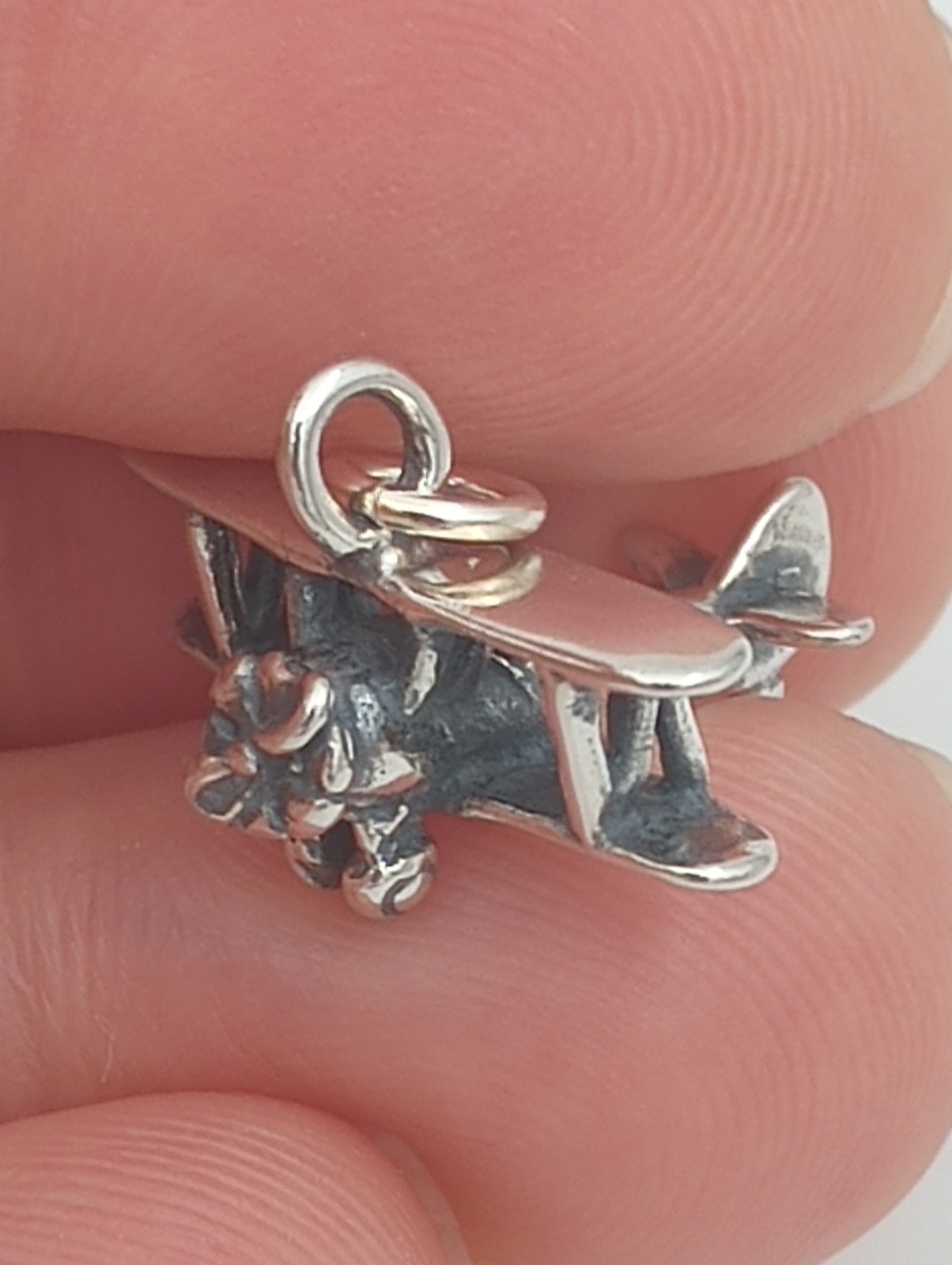 biplane charm sterling silver 3d aircraft 925 pendant charm 24″ chain plane