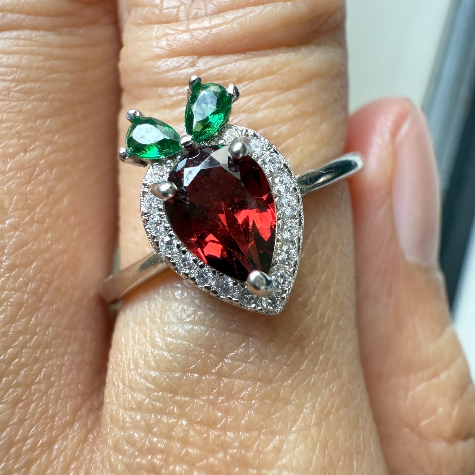 925 Sterling Silver Ring 7x5mm Natural Rhodolite Garnet Zircon Carrot Diopside