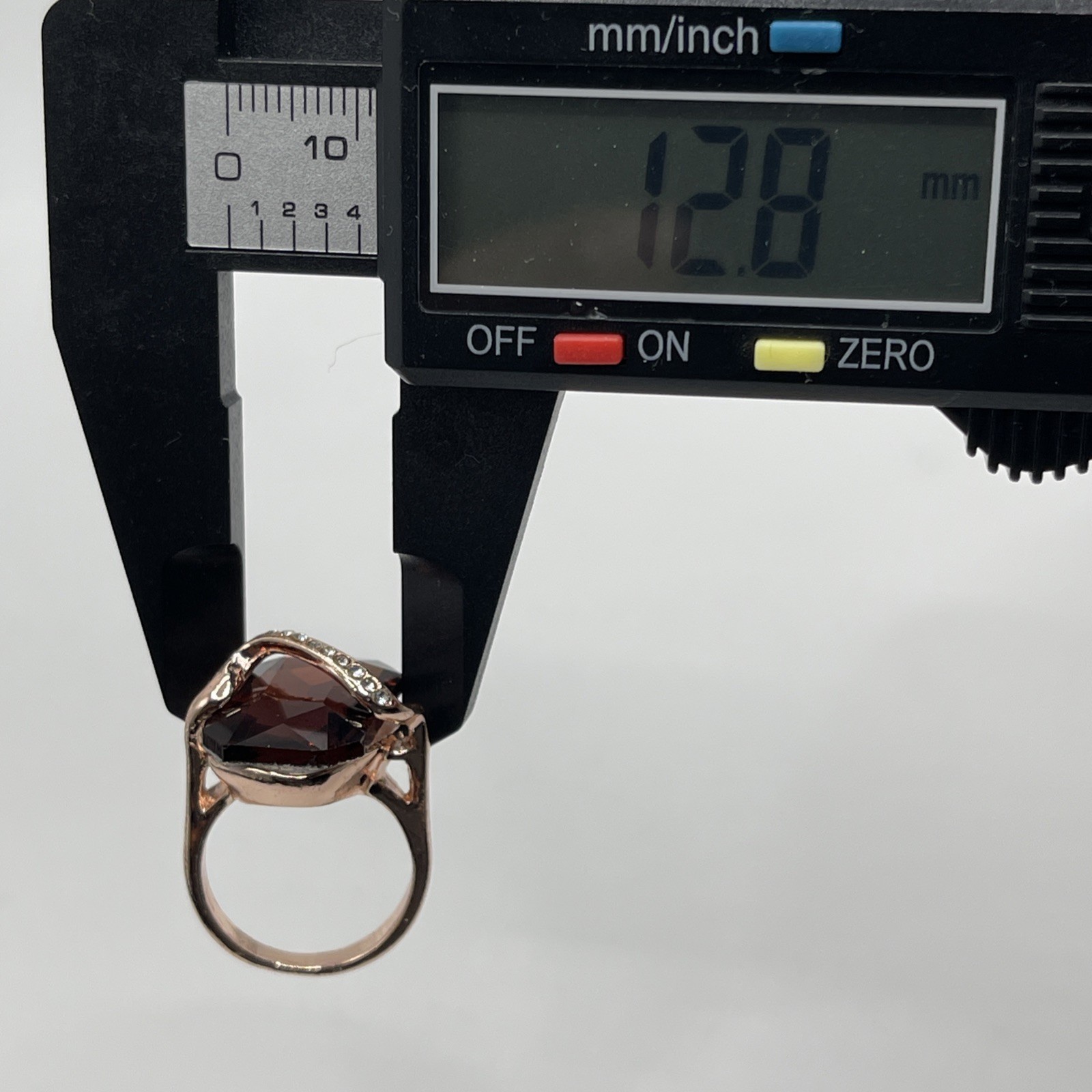 Rose Gold Filled Octagon Brown Cognac Wine Rhinestone Wave Wavy Ring Size 6.25