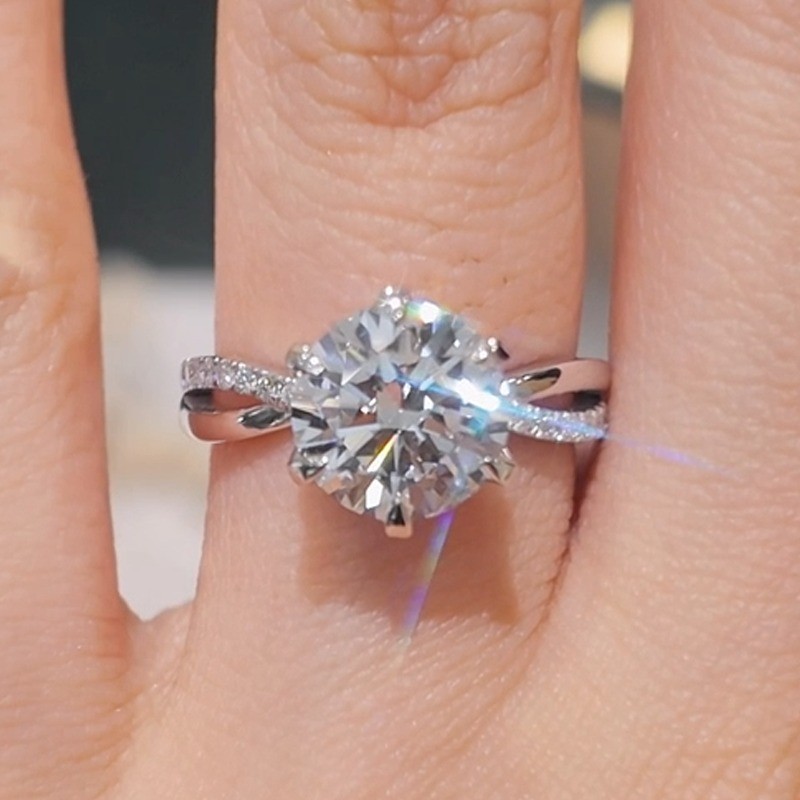 3.17CTW Round Cut Moissanite Twisted Band Engagement Ring 14K White Gold Plated