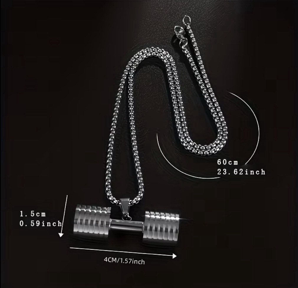 Men’s Stainless Steel Dumbbell Pendant Necklace Box Chain 23.62 in
