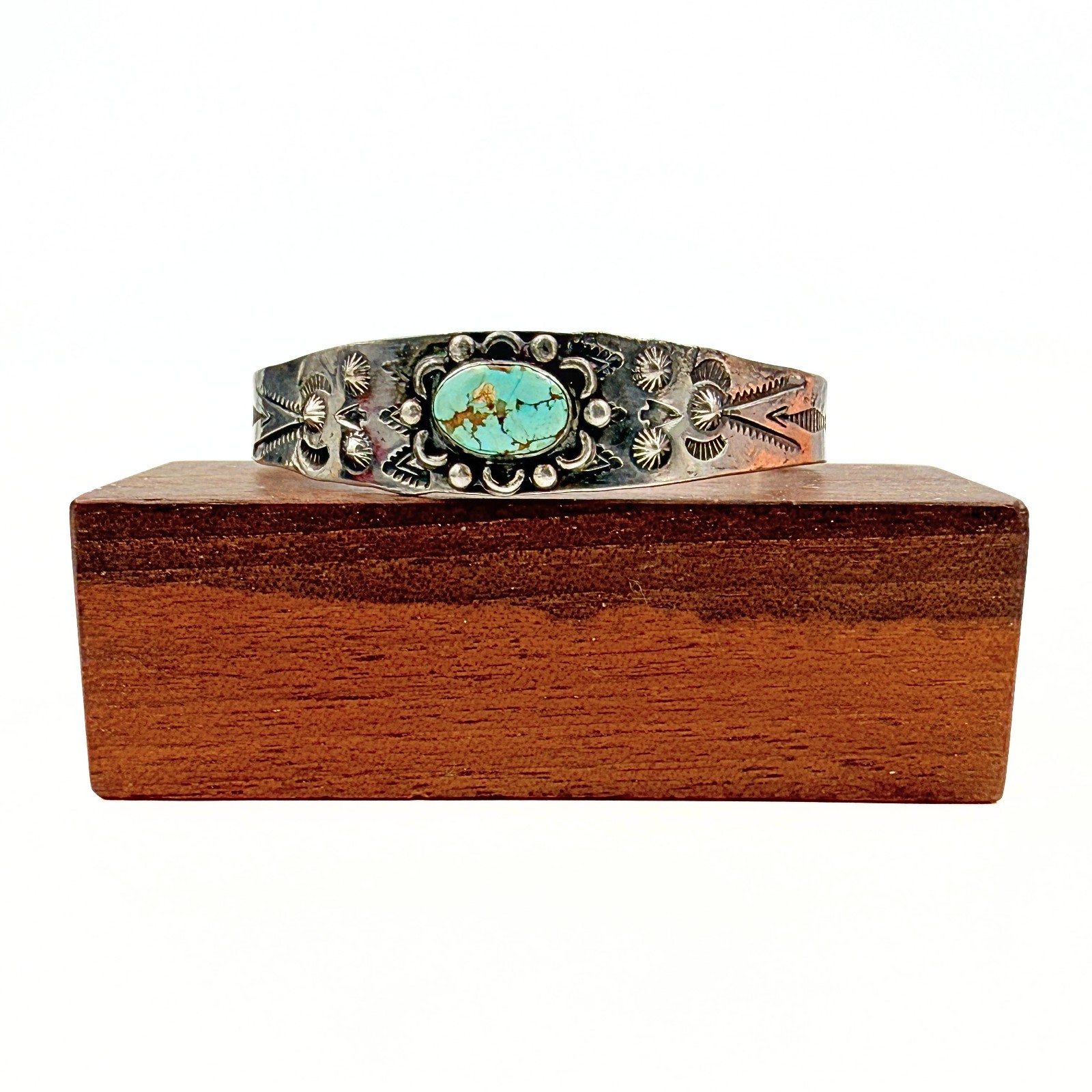 Vintage Fred Harvey Era Navajo Sterling Silver Turquoise Cuff Bracelet