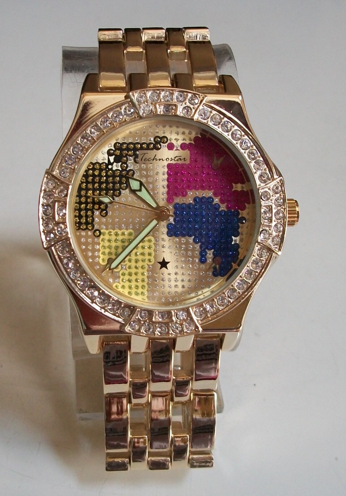 Men’s Silver & Gold Finish Bling WORLD MAP Dial Fashion Dressy/Casual Watch