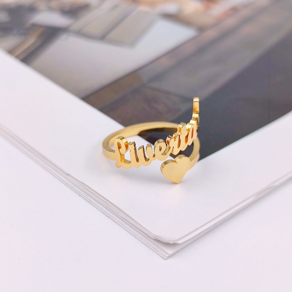 Personalized Name Ring Custom Engraved Stainless Steel Adjustable Band Gift