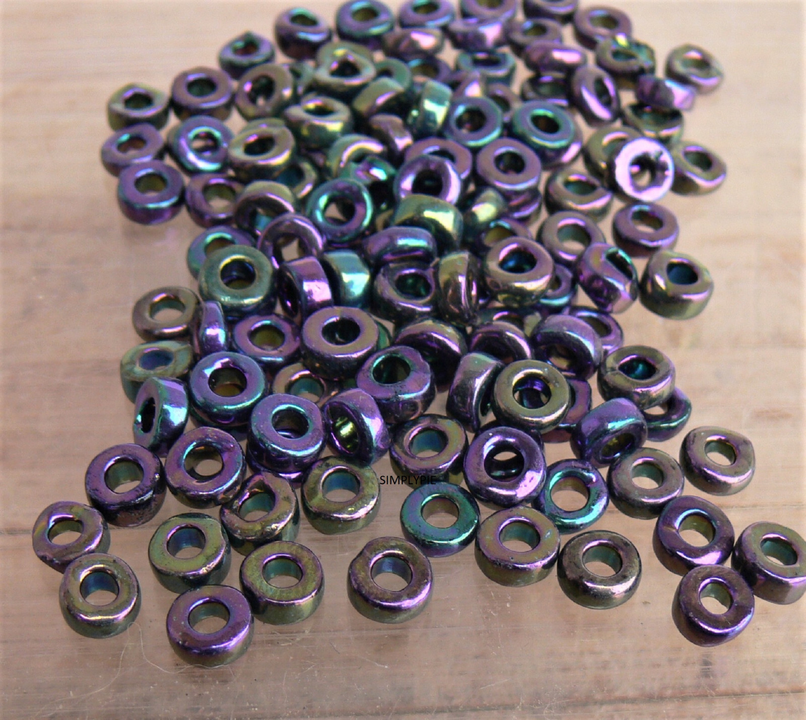 Iris Purple Large Hole Flat Spacers 50 Pcs Czech Glass Beads