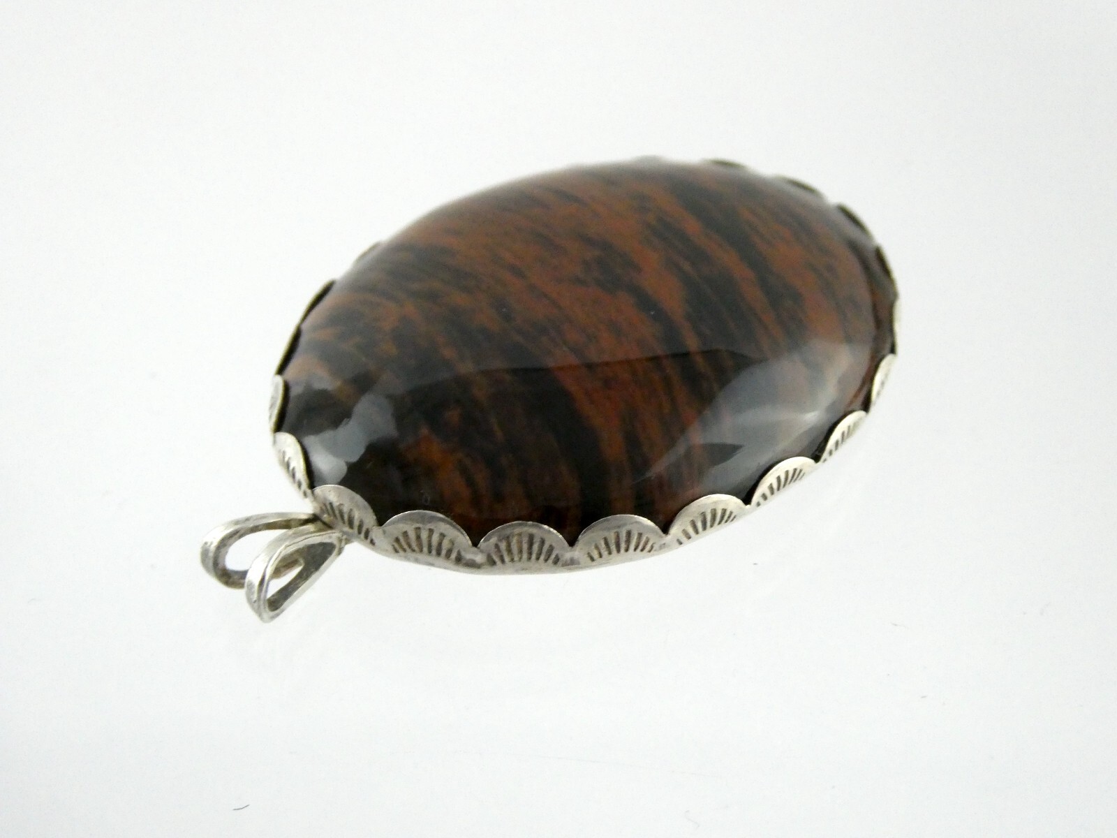 Southwestern Sterling Silver Mahogany Obsidian Cabochon Pendant 925 1.75 Inch