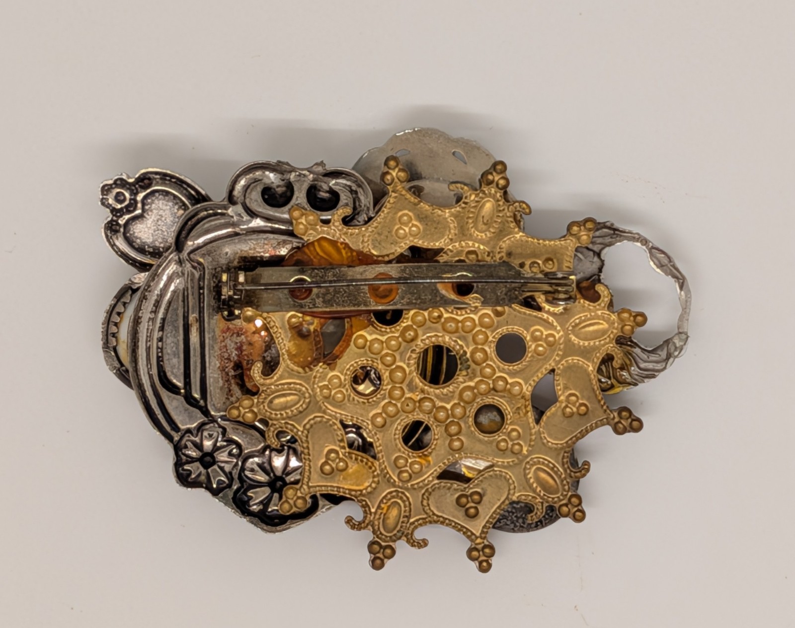 Mixed Metal Brooch Pin, Gold & Silver Tone Assemblage Design – VTG