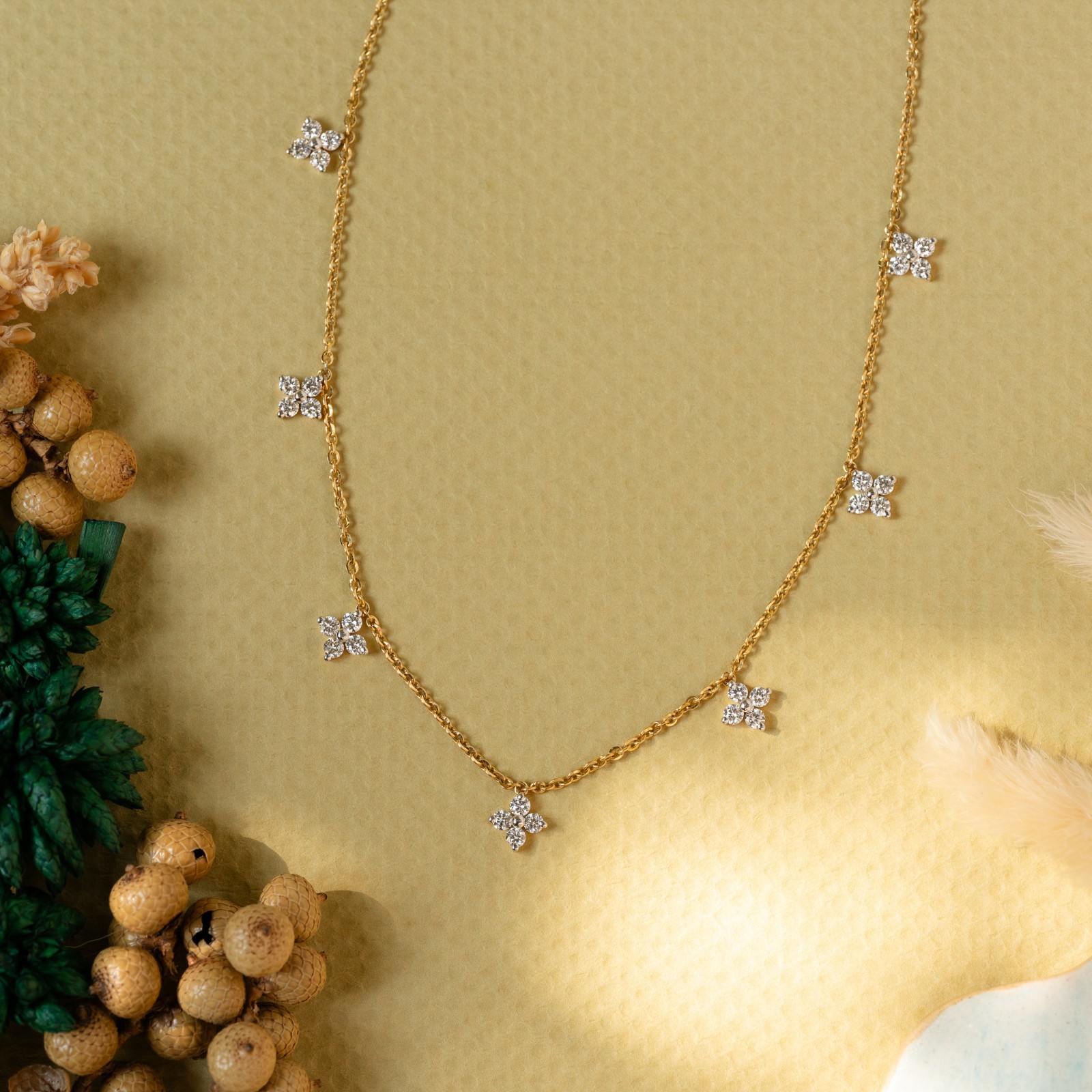 Lab Grown Diamond Station Necklace 14K Yellow Gold Minimalist