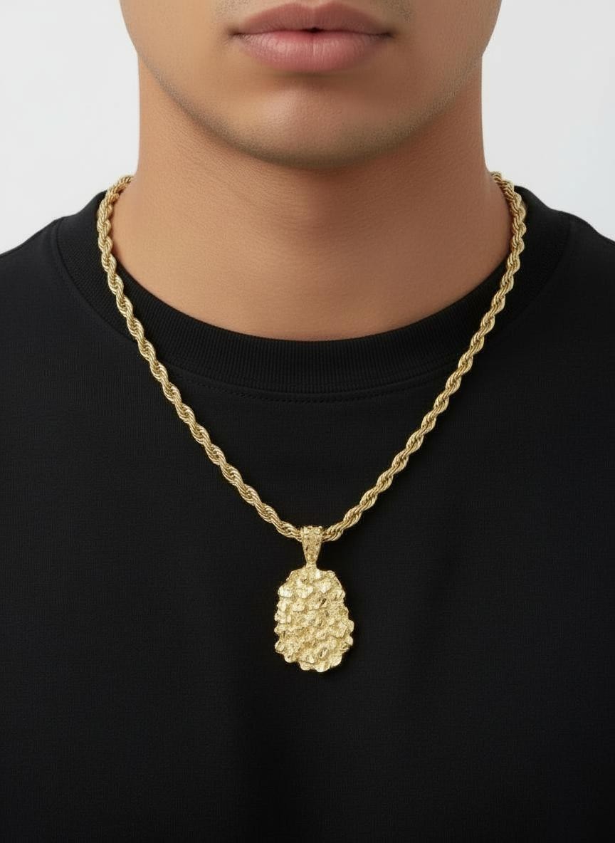 Gold Nugget Necklace, Gold Nugget Chain, 14k Heavy Plated Gold, 4mm French Rope
