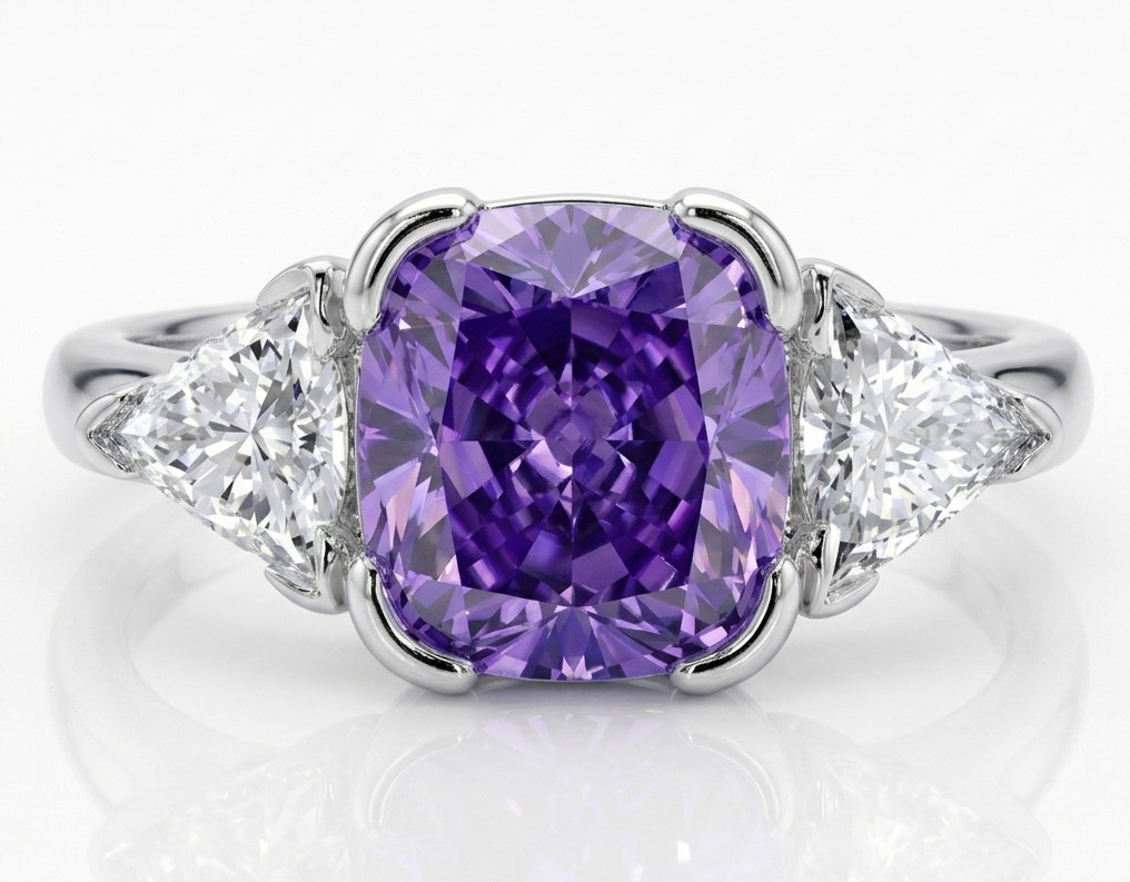 8.60 Ct Certified Cushion Cut Purple Natural Diamond Ring VVS1 White Gold Finish