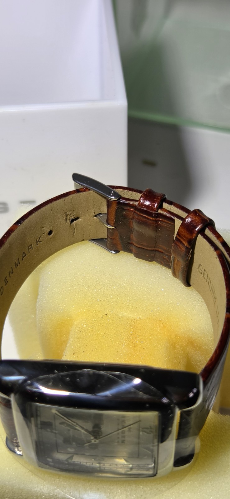 Rare NEW Skagen Ultra Slim Square Watch 182LSLW Brown Leather Date Dial Box…