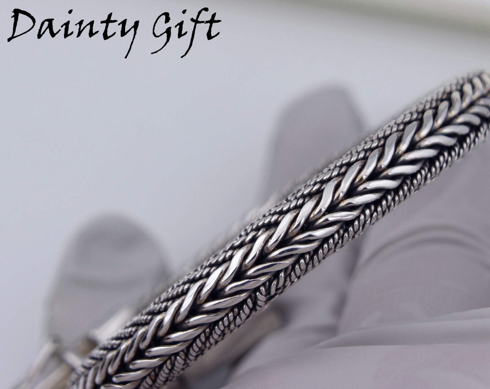 Women Men 925 Sterling Silver 7.6 mm Vintage Braided Chain Hand Bracelet 8.2″