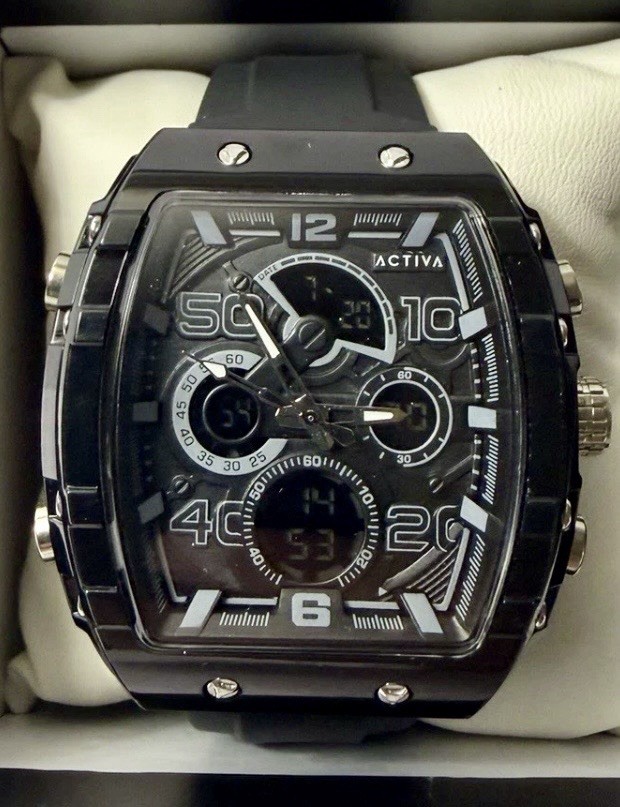 Activa Men’s Sport Analog-Digital Quartz LED Watch Black Silicone Strap 45mm