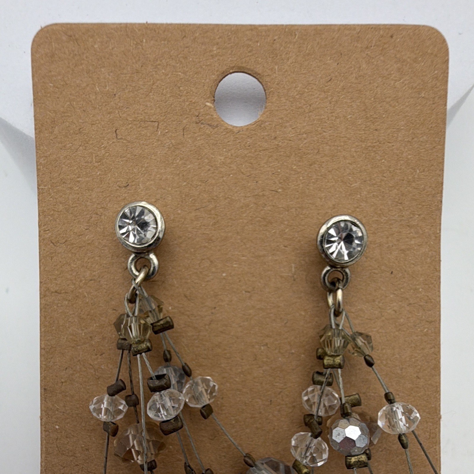 Chico’s Silver Tone Clear & Champagne Crystal Chandelier Dangle Earrings