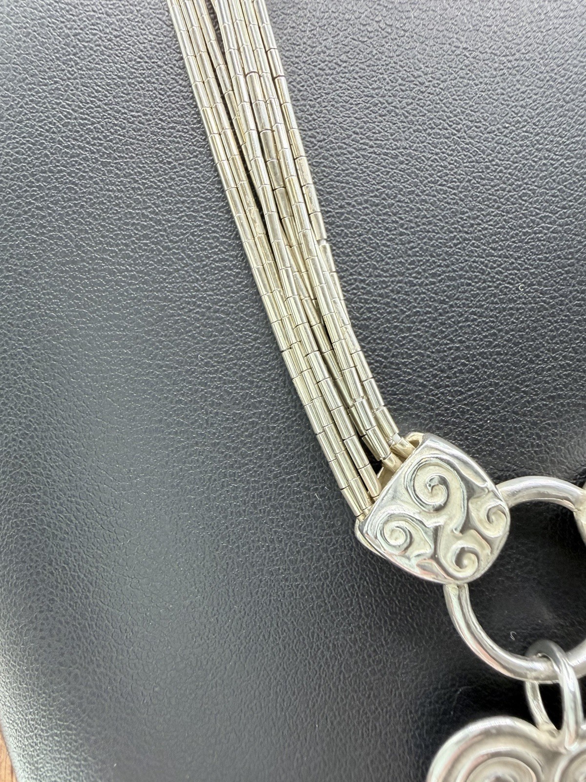 Signed S 925 Sterling Silver 8 Strand Liquid Silver Heart Necklace 17in+3in