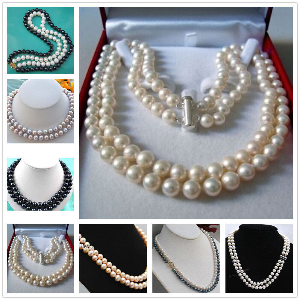 16″ 18″ 20″ 25″ 2Rows 7-8/8-9mm Natural Akoya Cultured Pearl Beads Knot Necklace