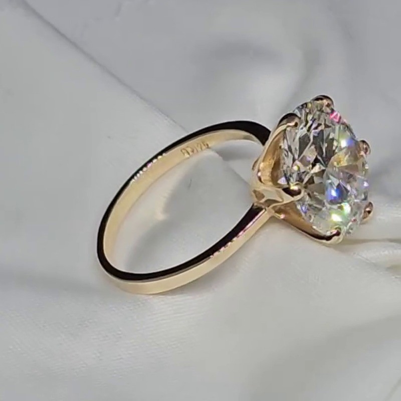 5.0 CT Round Cut Moissanite Solitaire Engagement Ring In 14K Yellow Gold Plated