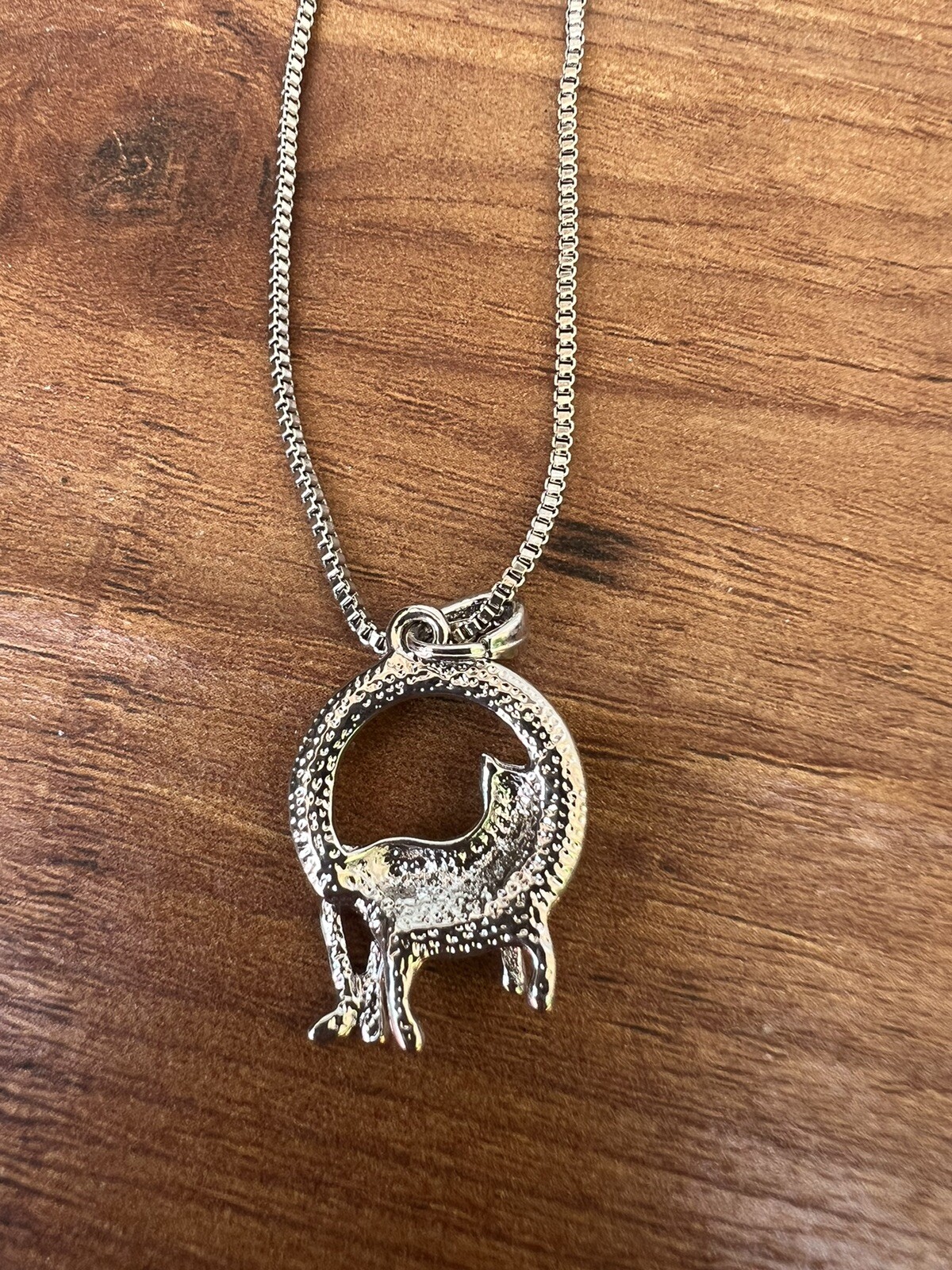 Elegant! Silver Adorable Cat & Moon Pendant Kitten Necklace 16” Box Chain
