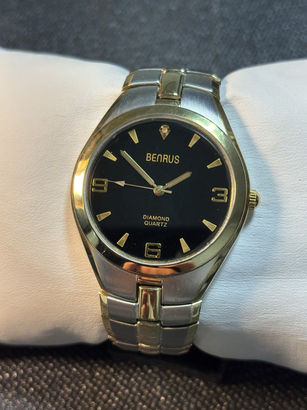 Benrus Diamond Quartz Men’s Silver/Gold Tone Watch Expandable Band,New Battery