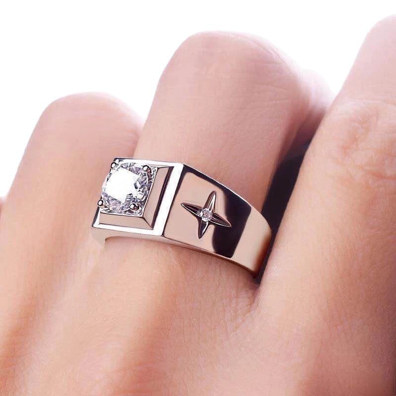 Men’s Zircon Wide Face Adjustable Ring Couple Ring Engagement Ring Opening