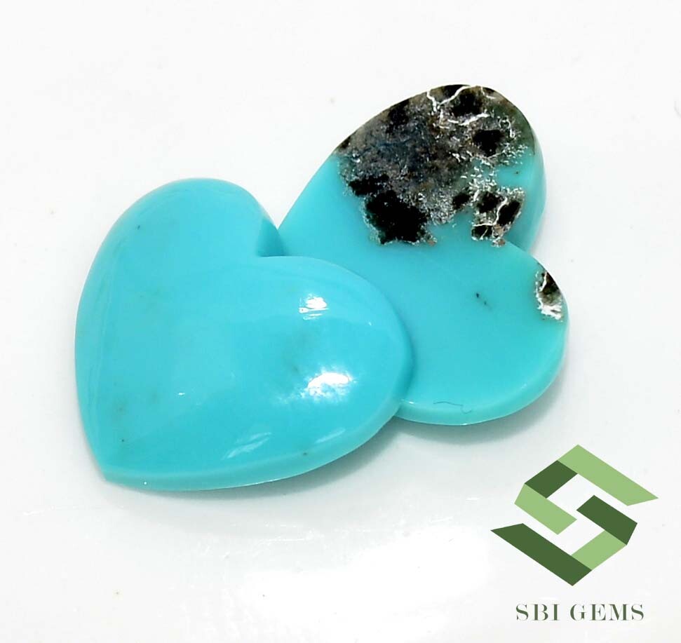 5.07 CTS Natural Turquoise Heart Shape Cabochon Pair 12×10 mm Loose Gemstones