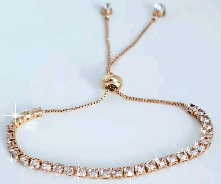 14k Gold Overlay Adjustable Slider Tennis Bracelet Made With Swarovski Crystals