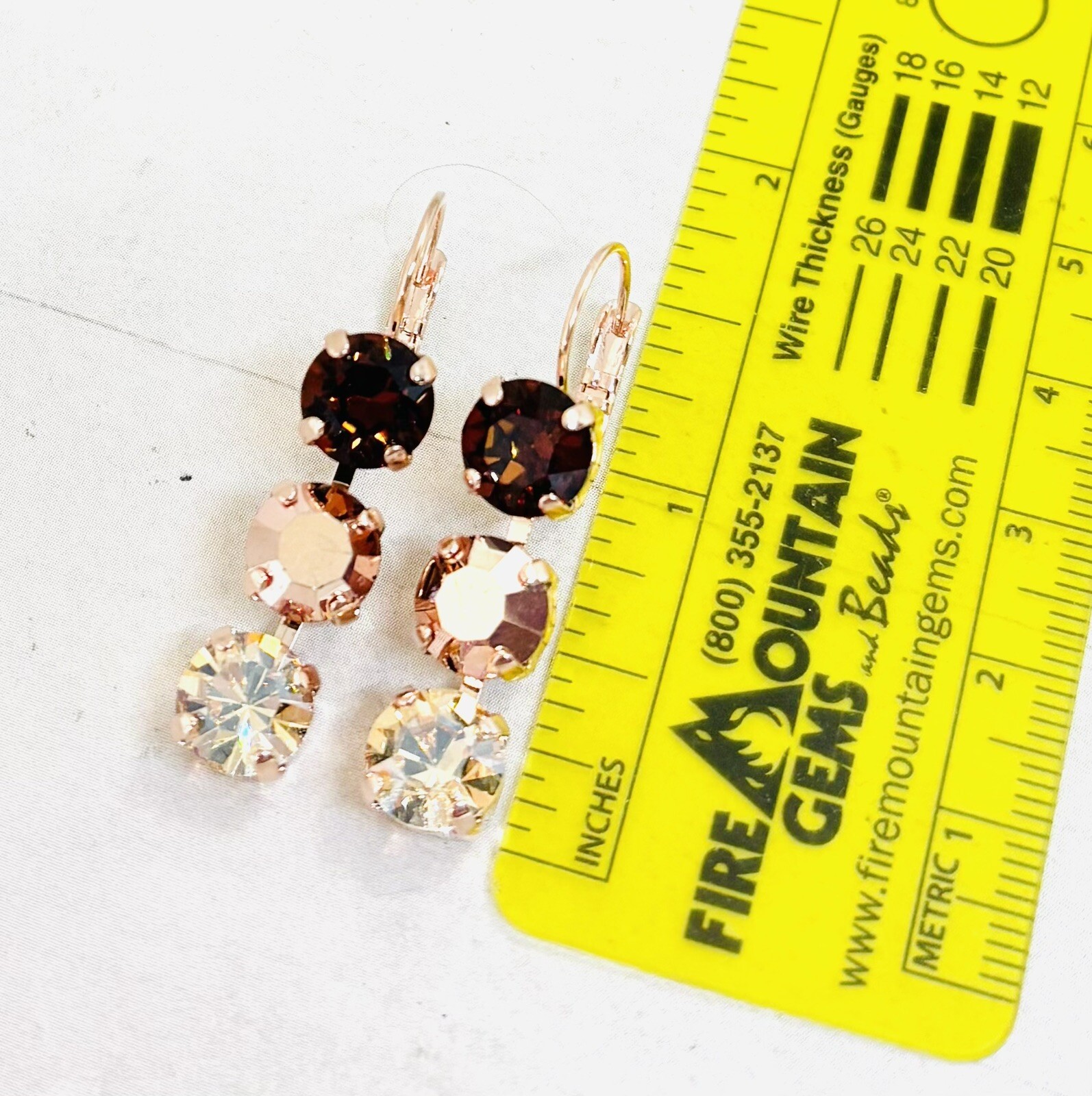 Rose Gold Plated Chocolate Brown and Rose Gold Triple Stone Cup Chain Earrings