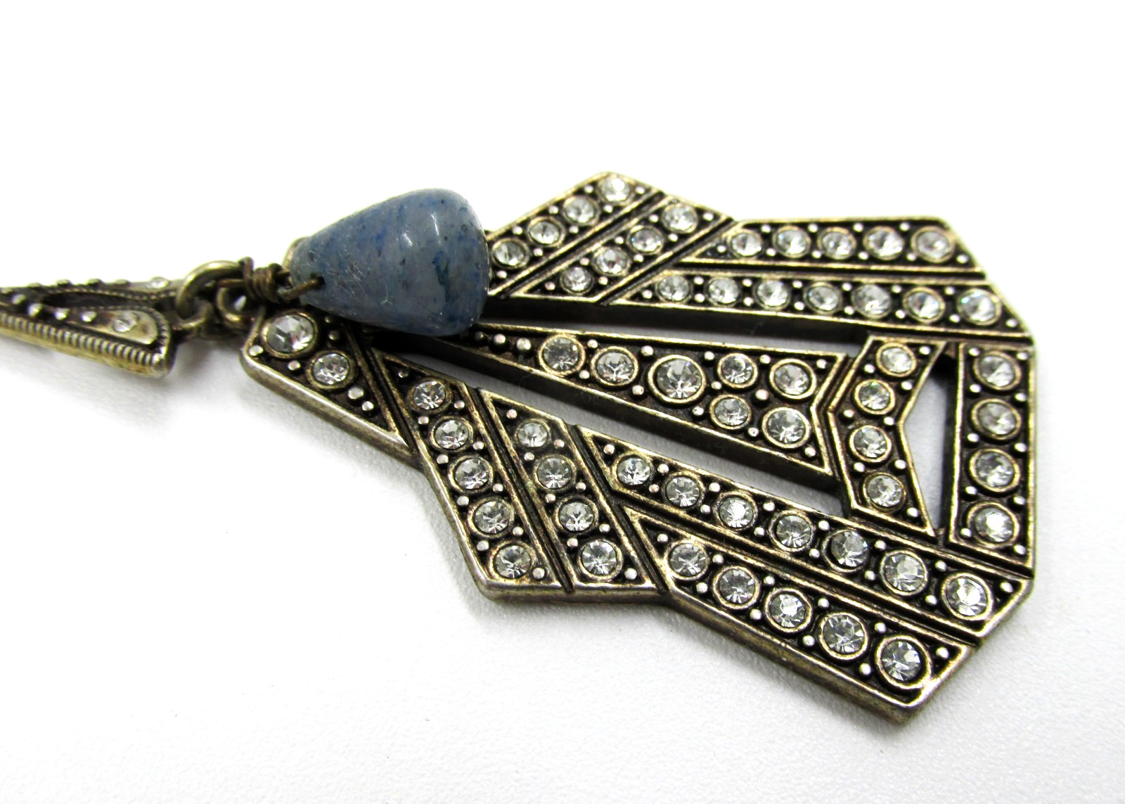 Art Deco Inspired Signed Cabi Speakeasy Pendant Necklace Rhinestones Glass Stone