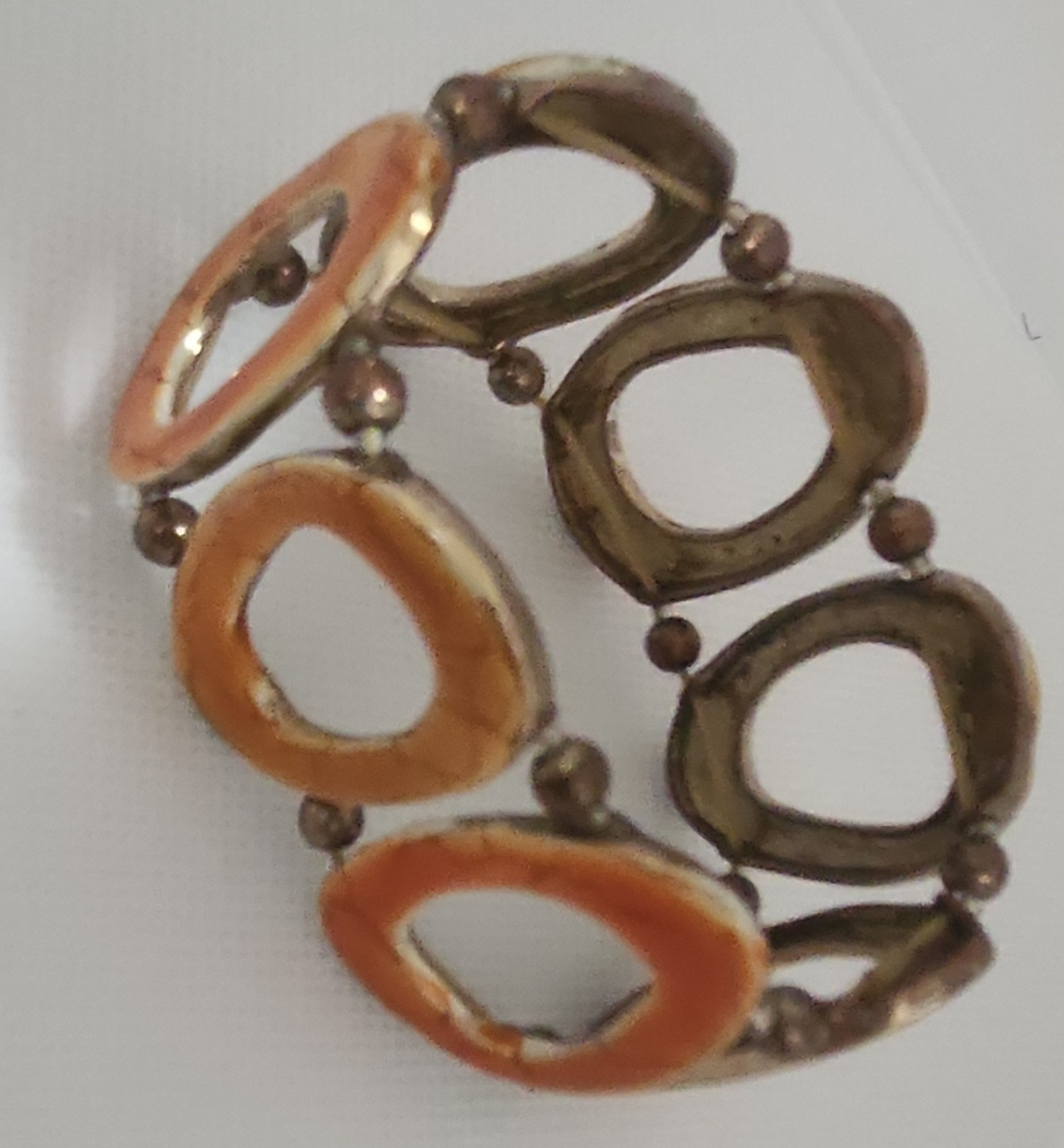 Brown Orange Oval Link Stretch Bangle Bracelet Slip-On No Stone