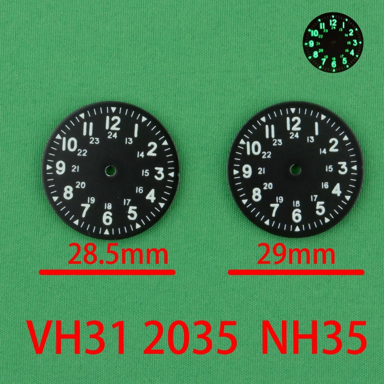 Luminous Watch Dial 28.5mm 29mm Super Fluorescent For VH31 NH35 2035 Movement