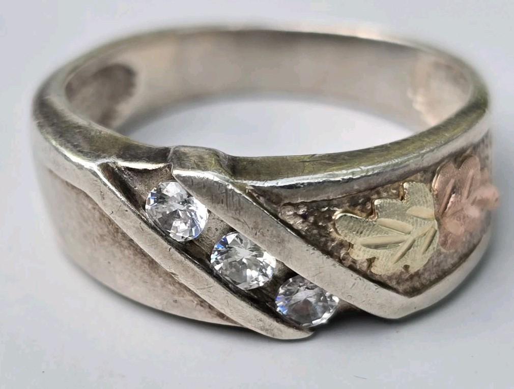 Black HILLS Sterling Silver 1OK GOLD Ring Size 11 w/ 3 Gemstone – 9mm x 4mm 7gms