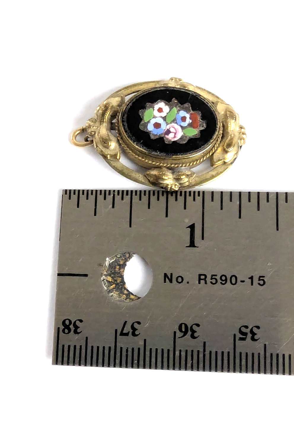 Antique Italian Pietra Dura Mosaic Inlay Floral Pendant Gold Filled Mounting