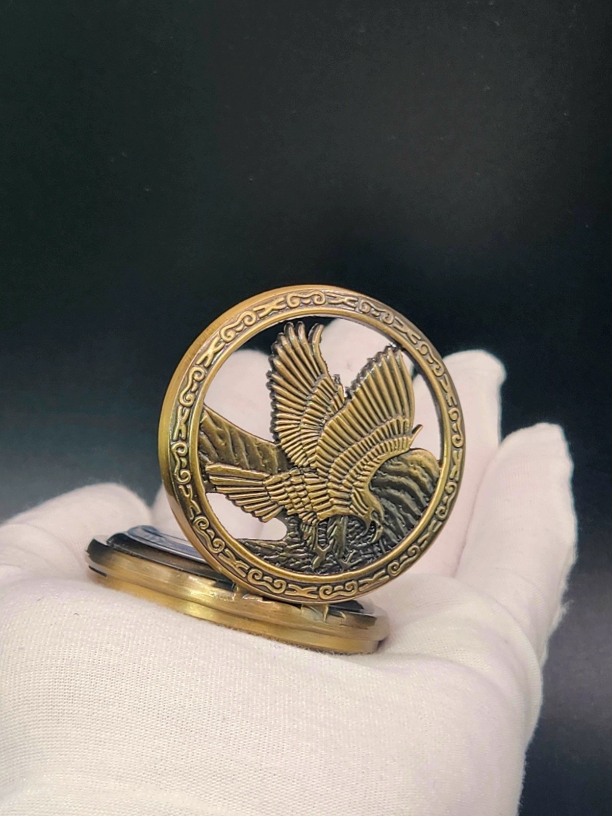 American Bald Eagle Pocket Watch Flying Raptor Vintage Style Bronze Collectible