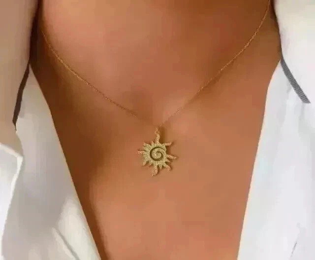 1 Ct Round Cut Real Moissanite Sun Beauty Pendant 14K Yellow Gold Plated