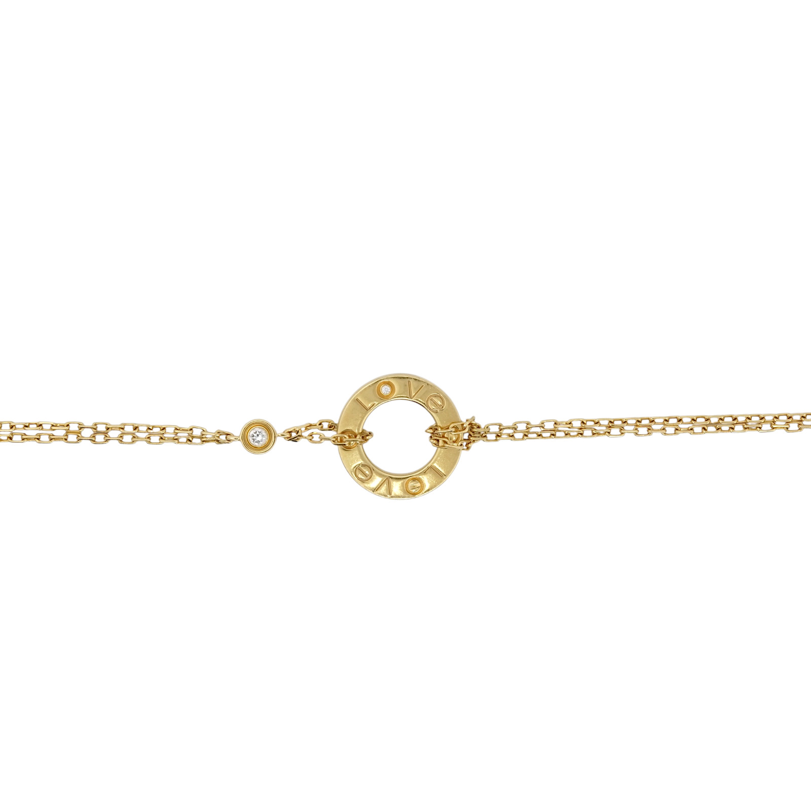 CARTIER Love 2 Diamonds Pendant and Love Bracelet On Chain Set 18K Yellow Gold