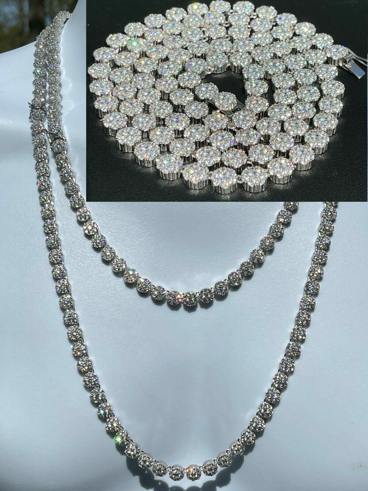 Real MOISSANITE Hip Hop Cluster Tennis Chain Necklace 7mm Pass Diamond Tester