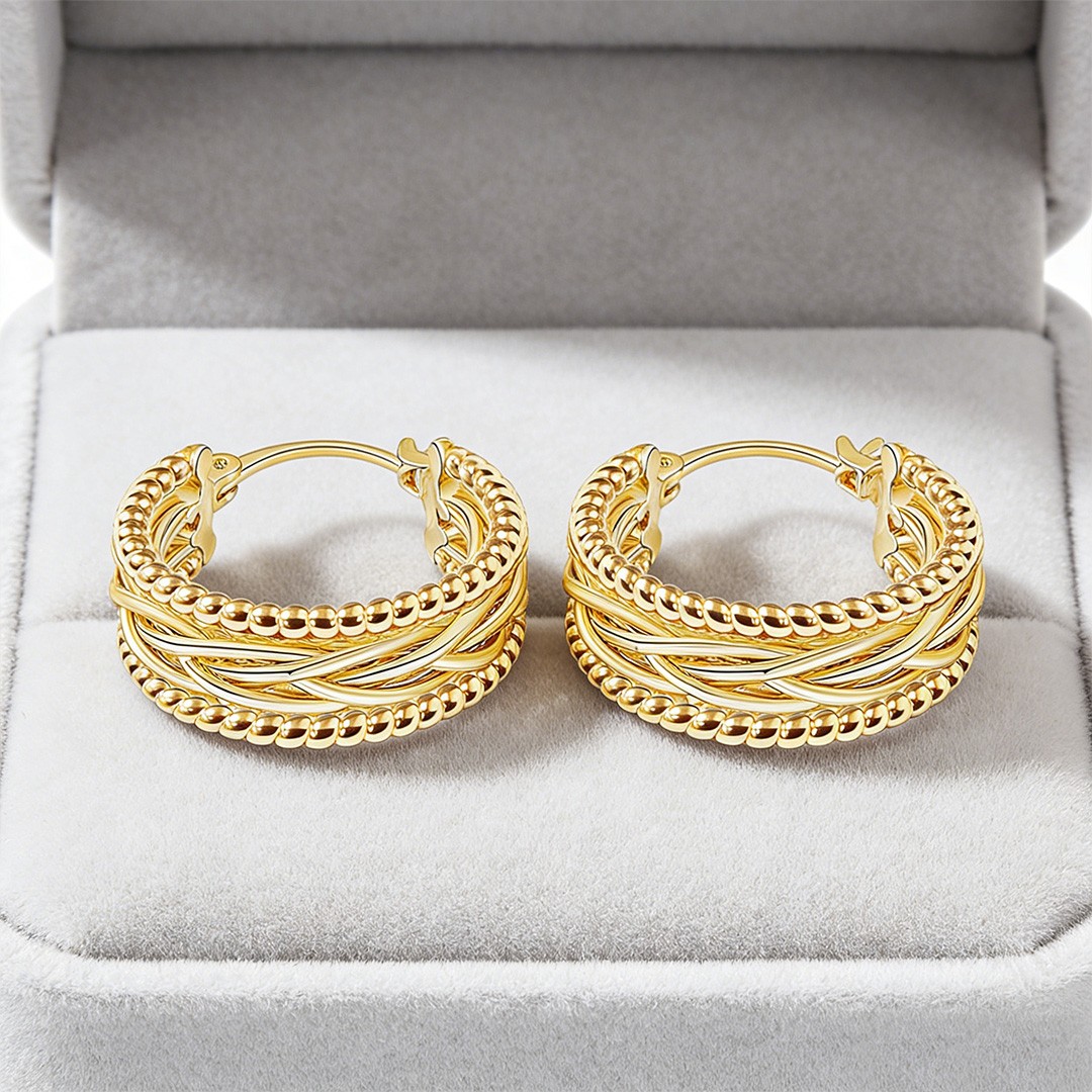 14K Gold Twisted Chunky Hoop Earrings 23mmx9mm Thick Unique Jewelry Women Gift