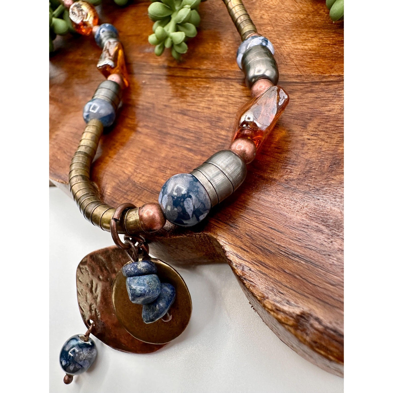 Artisan Made Necklace | Copper Stone Glass Handcrafted Statement