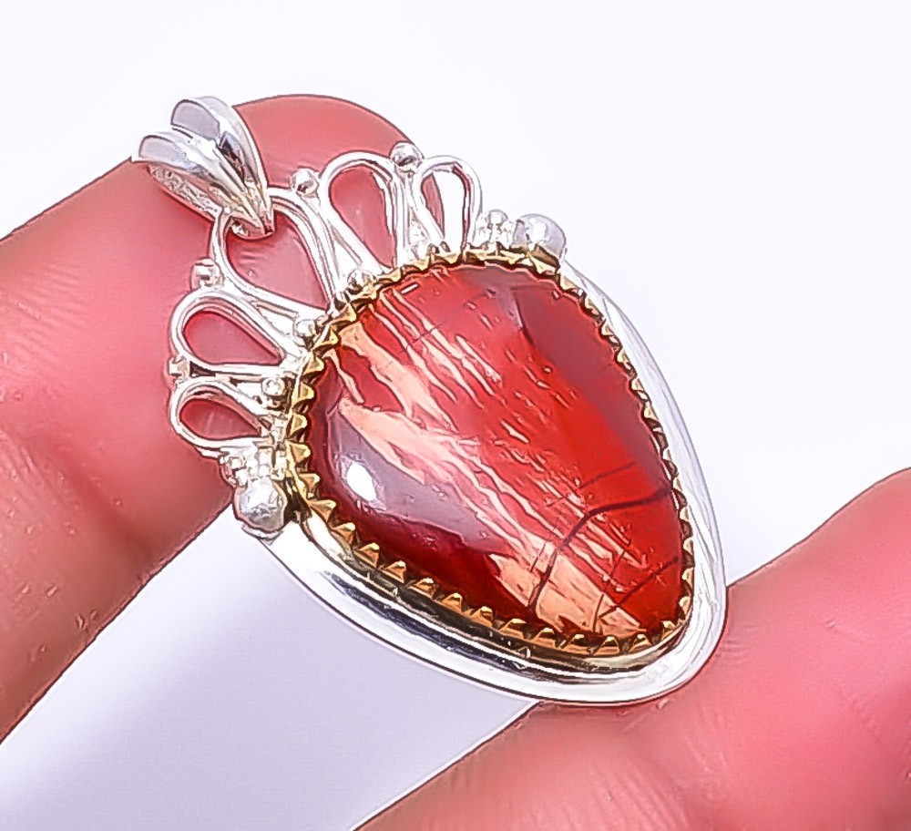 Snake Skin Jasper 925 Sterling Silver Designer Two Tone Pendant 1.37″ A36
