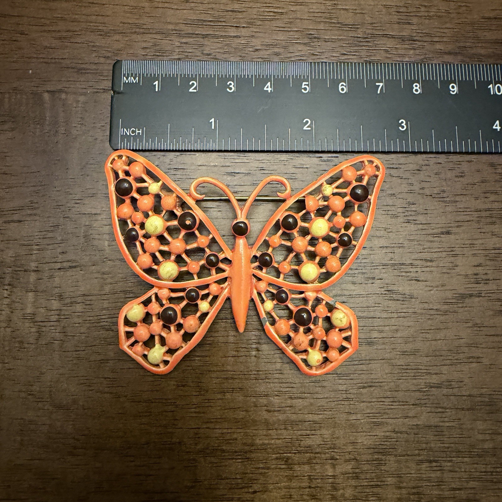 Vintage 50s 60s Orange Butterfly Brooch Pin Enamel 2.75 x 2 Retro Cottage Garden