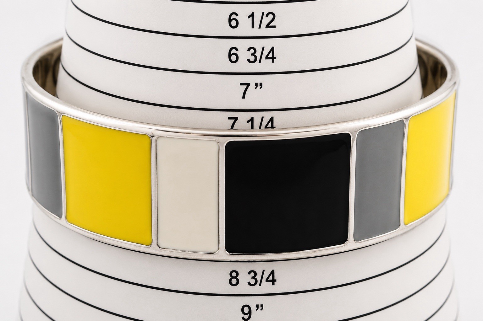 Color Block Enamel Stretch Bangle Bracelet Yellow Gray Black White 8.5 Inch